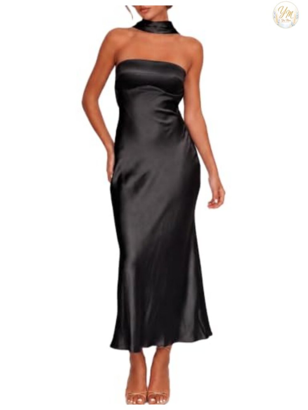 Satin Maxi Dress Halter Backless Formal Wedding Guest